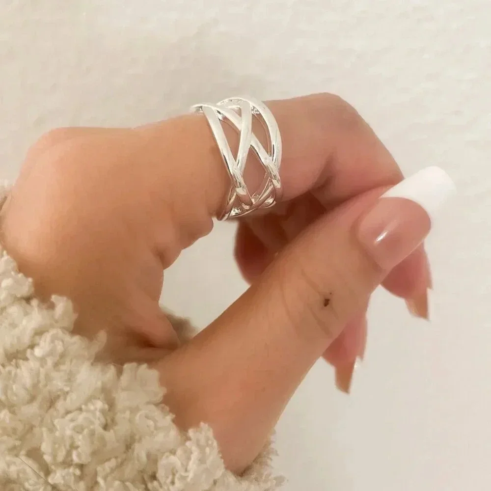 925 Sterling Silver Chunky Ring Criss Cross Ring Band Minimalist Ring Band